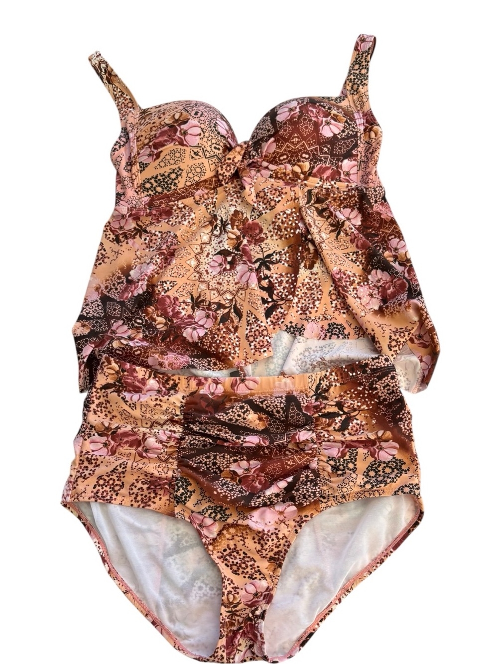 Torrid size 0 1 large Pink Brown two piece bathing suit Tankini swim suit